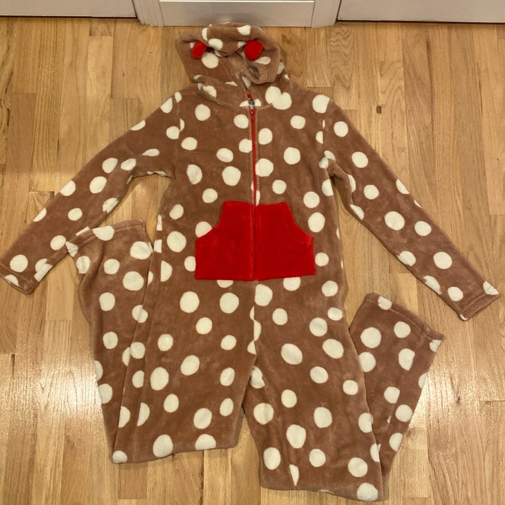Tucker+Tate(Nordstrom) Reindeer Girl's Hooded Fleece Sleeper Romper